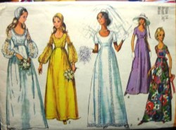 9260  SIMPLICITY '71 BRIDES/ MAID EMPIRE DRESS,  BRIDAL CAP PATTERN 12, 14